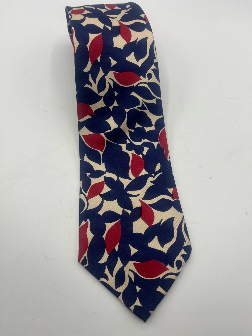 Polo by Ralph Lauren Navy, Red & Cream Leaf-Print Silk Tie